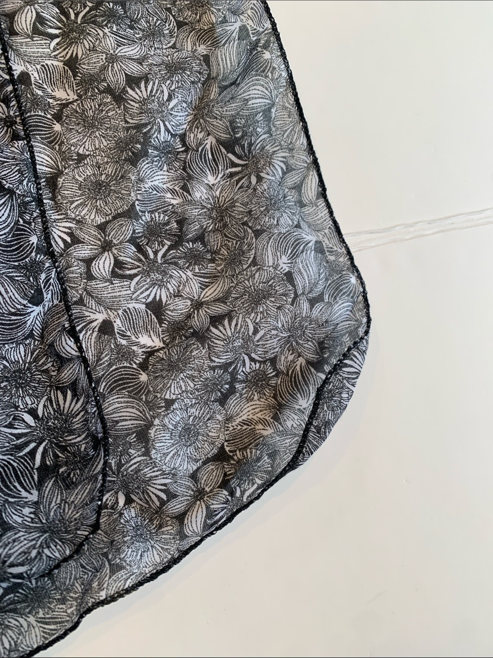 Women’s Lightweight Semi-Sheer Black and Gray Botanical Floral Accessory Scarf - Picture 6 of 6